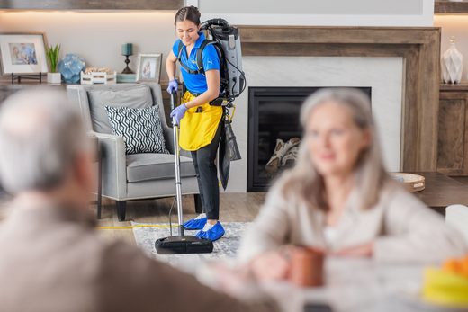 Professional cleaner with supplies